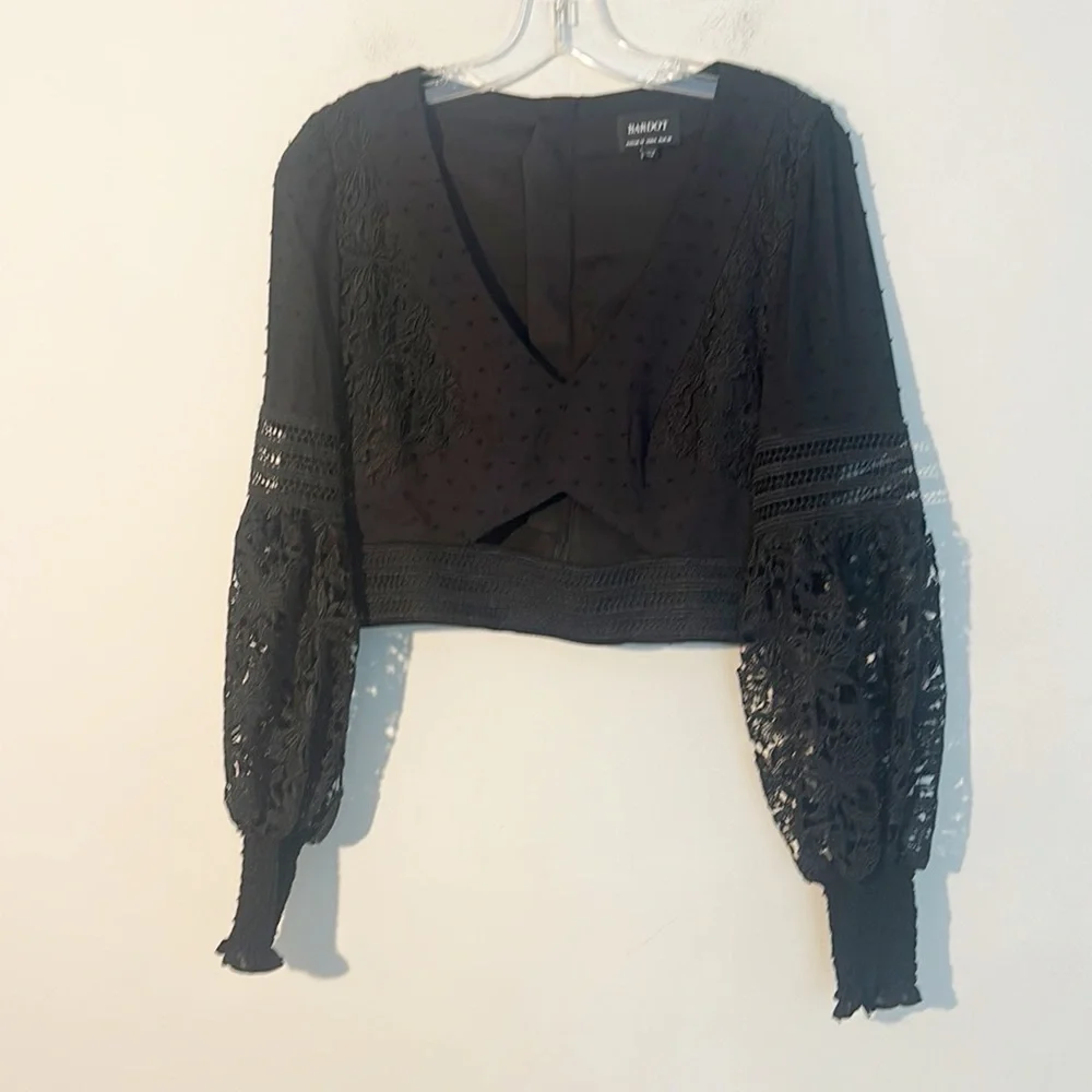 Revolve x Bardot Black Lace Crop Long sleeve top women size 6